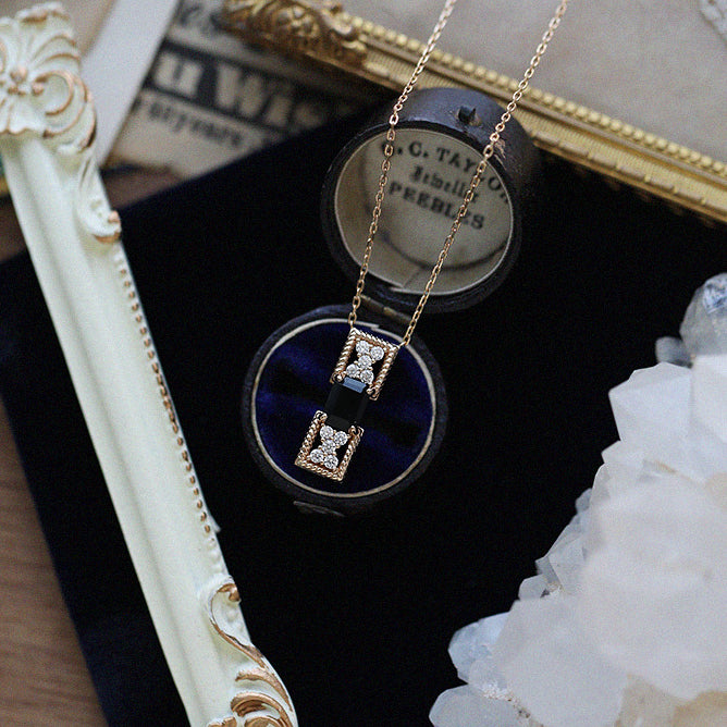 ALODIA VINTAGE MINI PIANO KEYS NECKLACE IN 925 SILVER WITH 14K GOLD FINISH AND BLACK ZIRCON