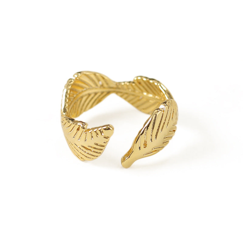 ALODIA LEAVES RING IN BRASS WITH 18K GOLD FINISH
