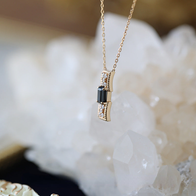 ALODIA VINTAGE MINI PIANO KEYS NECKLACE IN 925 SILVER WITH 14K GOLD FINISH AND BLACK ZIRCON