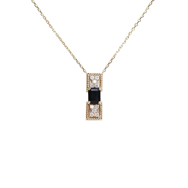 ALODIA VINTAGE MINI PIANO KEYS NECKLACE IN 925 SILVER WITH 14K GOLD FINISH AND BLACK ZIRCON