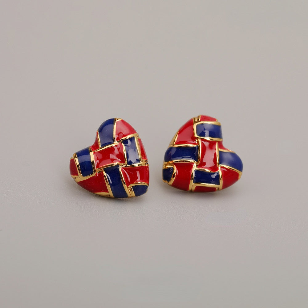 ALODIA LOVE HEART VINTAGE STYLE EARRING IN BRASS WITH 18K GOLD FINISH AND ENAMEL