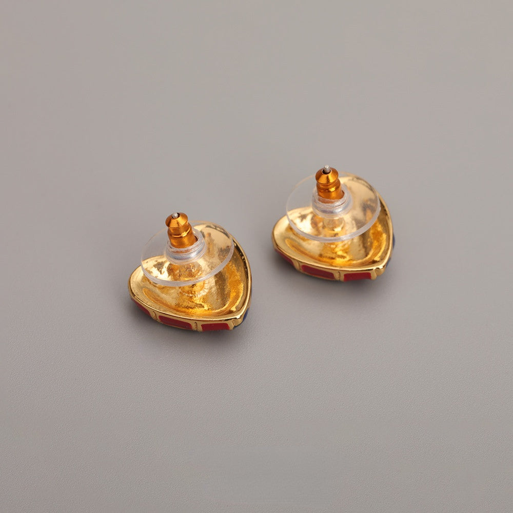 ALODIA LOVE HEART VINTAGE STYLE EARRING IN BRASS WITH 18K GOLD FINISH AND ENAMEL