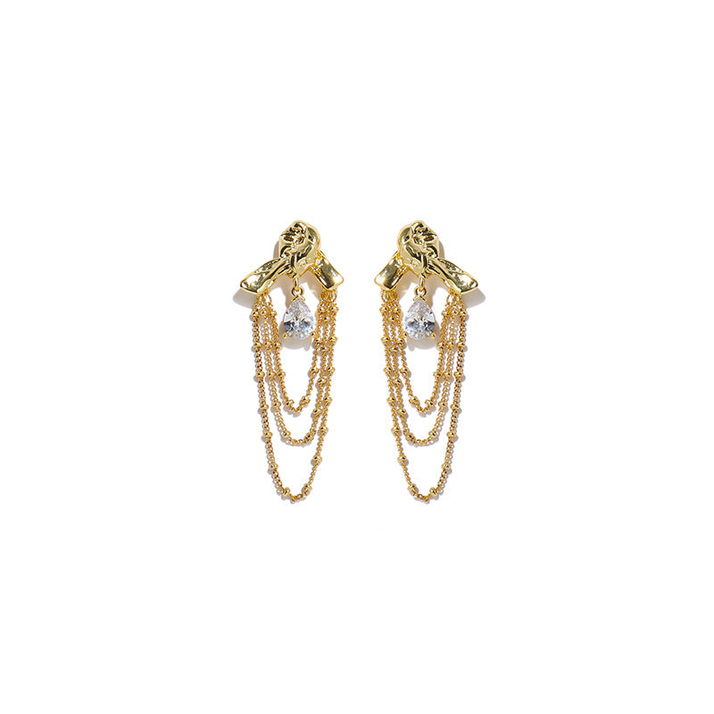 EARRING TASSEL IN BRASS WITH 18K GOLD FINISH AND ZIRCON