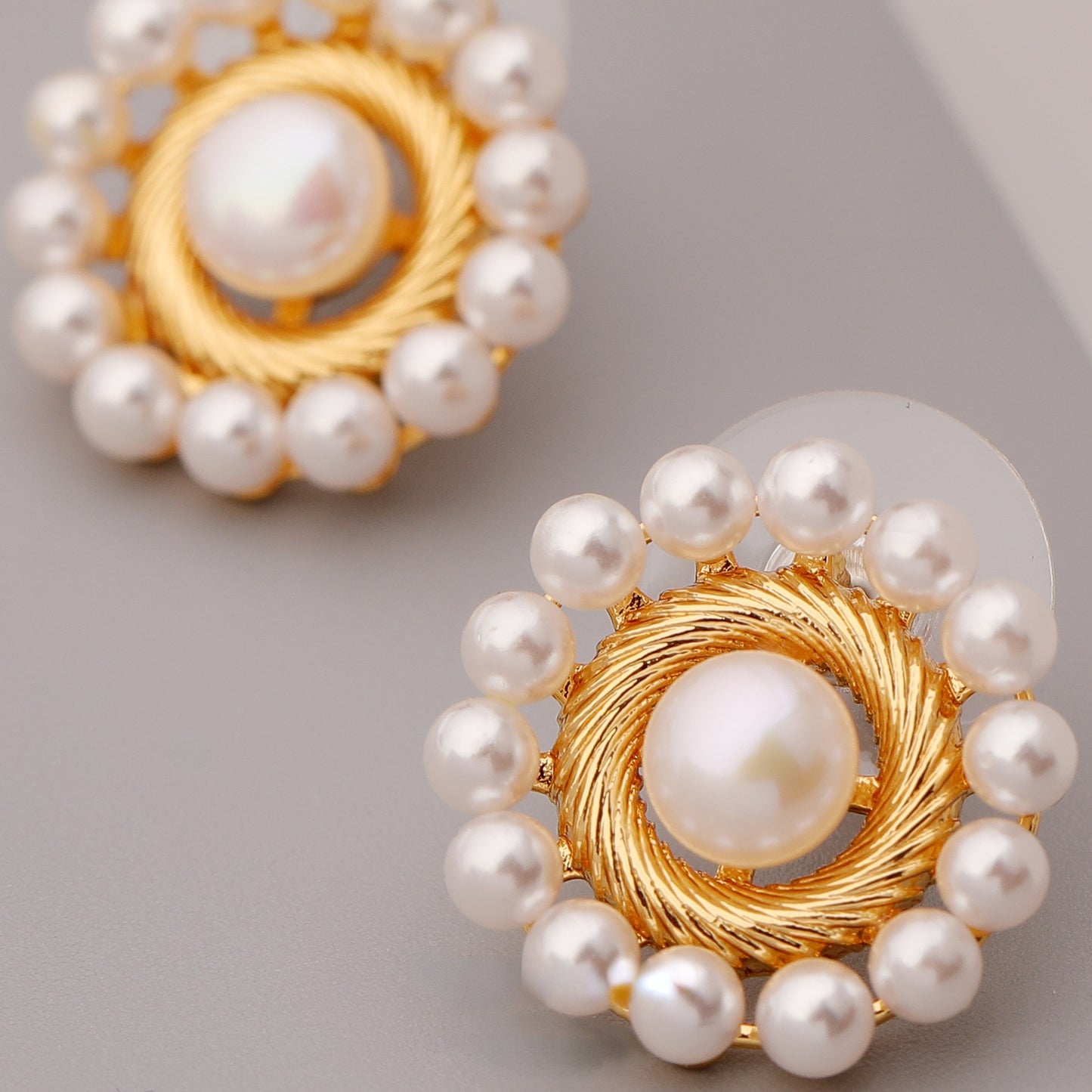 ALODIA SUN FLOWER EARRING IN BRASS WITH 18K GOLD FINISH AND PEARLS