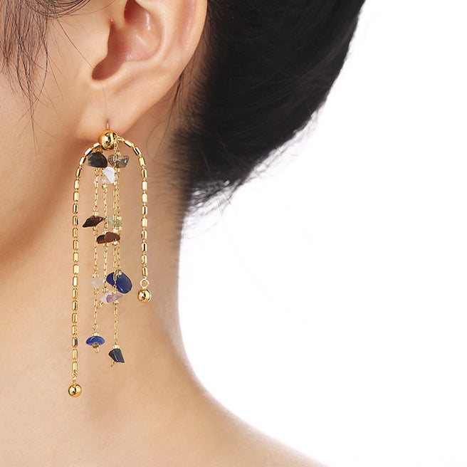 EARRING IN BRASS WITH 18K GOLD FINISH AND NATURAL STONES