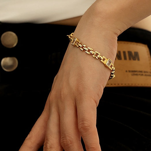 ALODIA WATCHBAND BRACELET IN BRASS WITH 18K GOLD FINISH AND ZIRCON WATCHBAND STYLE