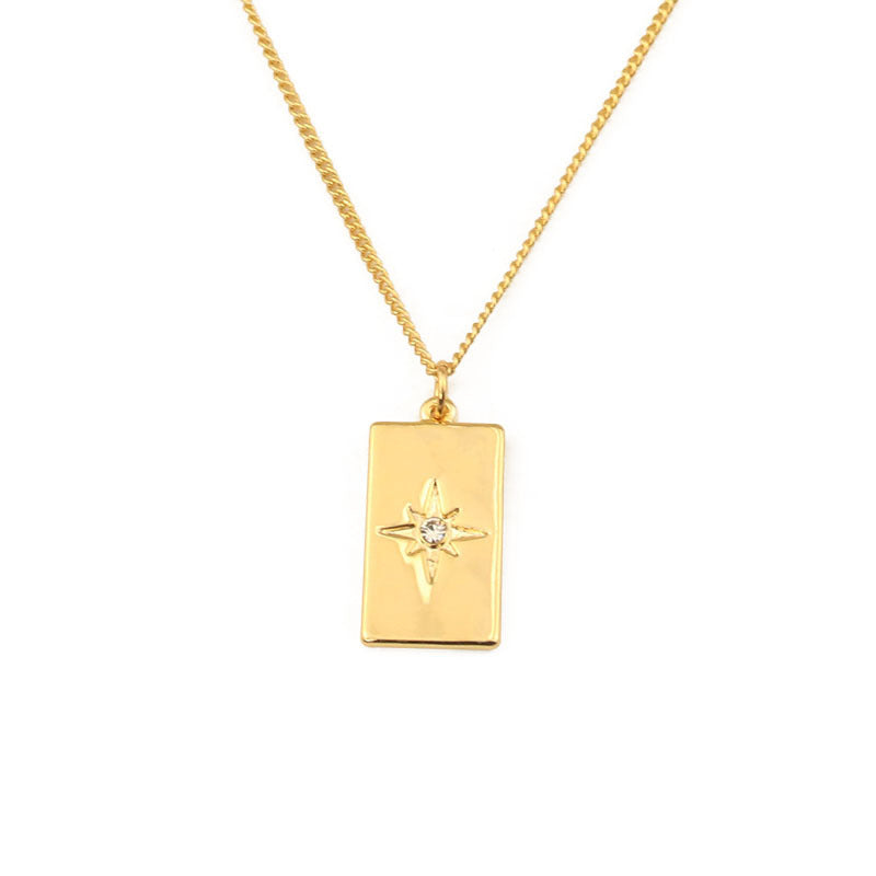 ALODIA  EIGHT AWN STAR NECKLACE IN BRASS WITH 18K GOLD FINISH AND ZIRCON