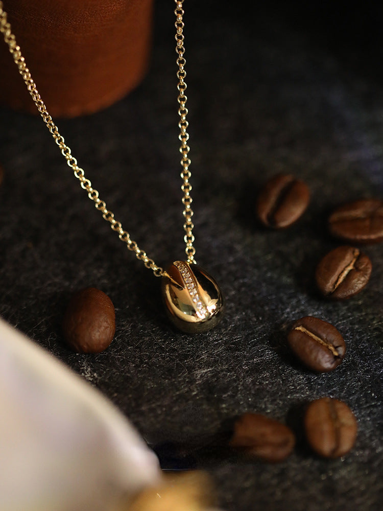 ALODIA COFFEE  NECKLACE IN 925 SILVER  WITH 18K GOLD FINISH AND ZIRCON