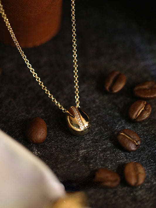 ALODIA COFFEE  NECKLACE IN 925 SILVER  WITH 18K GOLD FINISH AND ZIRCON