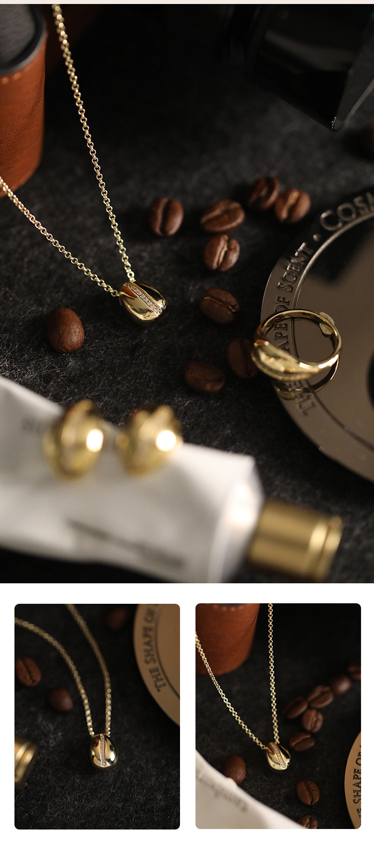 ALODIA COFFEE  NECKLACE IN 925 SILVER  WITH 18K GOLD FINISH AND ZIRCON