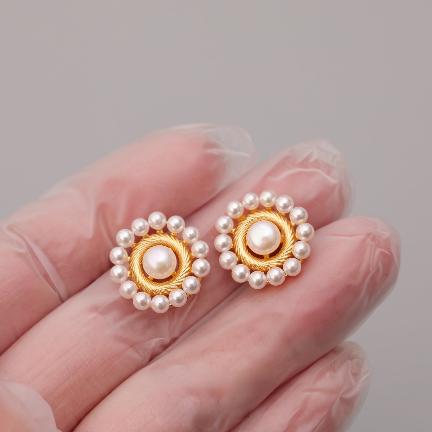 ALODIA  SUN FLOWER EARRING IN BRASS WITH 18K GOLD FINISH AND PEARLS