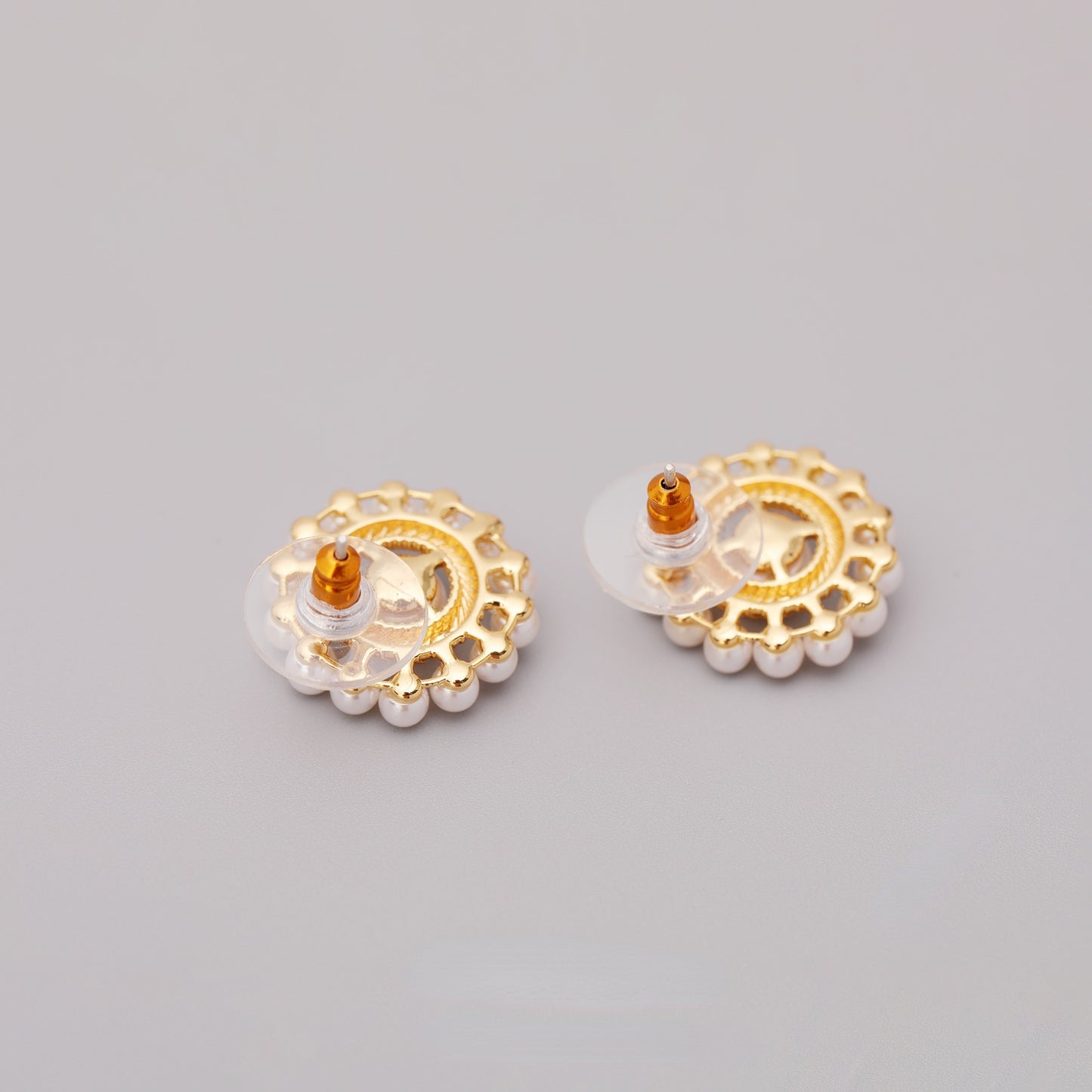 ALODIA  SUN FLOWER EARRING IN BRASS WITH 18K GOLD FINISH AND PEARLS