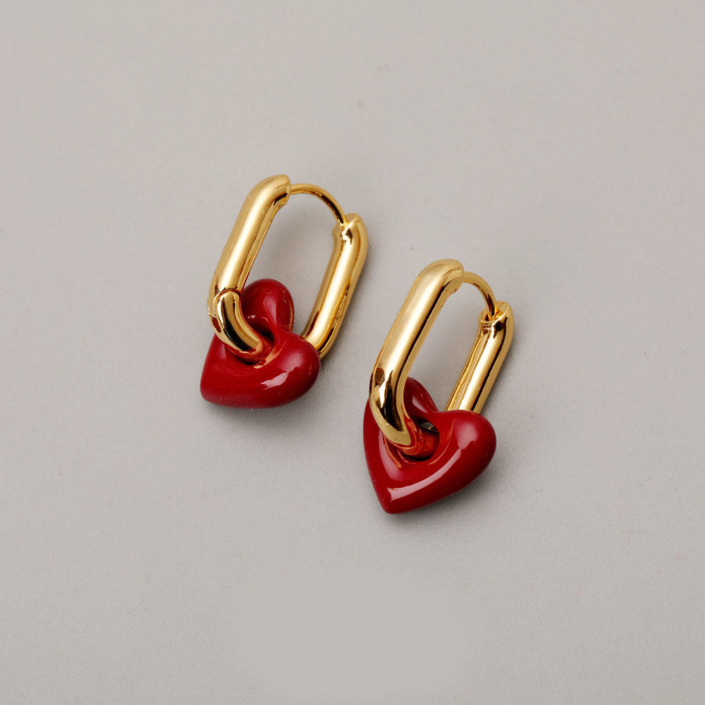 ALODIA COEUR EARRING IN BRASS WITH 18K GOLD FINISH AND ENAMEL