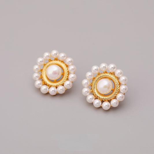 ALODIA  SUN FLOWER EARRING IN BRASS WITH 18K GOLD FINISH AND PEARLS