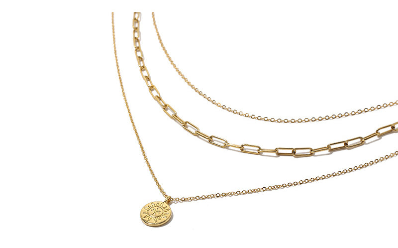 ALODIA  STACKED NECKLACE IN BRASS WITH 18K GOLD FINISH  STACKED