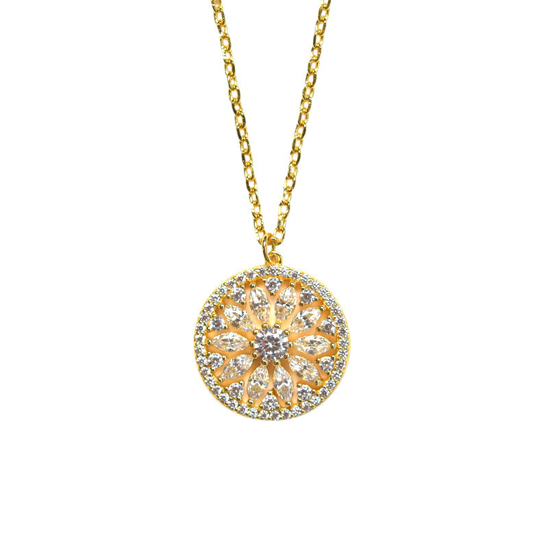 ALODIA  SUNFLOWER NECKLACE IN 925 SILVER WITH 14K GOLD FINISH AND ZIRCON