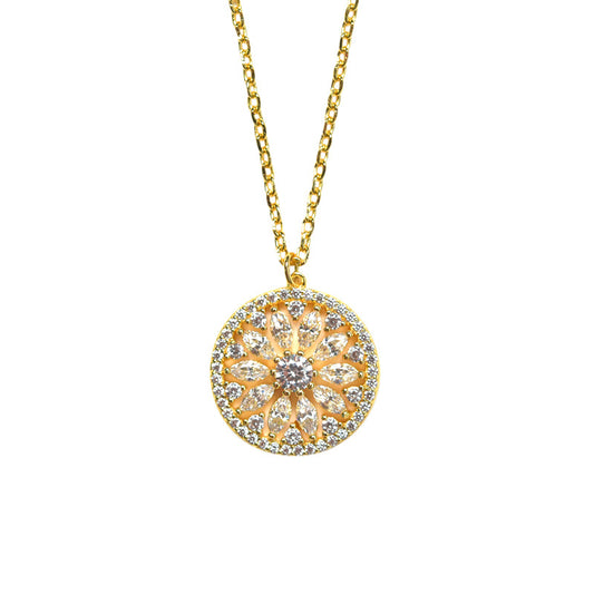 ALODIA  SUNFLOWER NECKLACE IN 925 SILVER WITH 14K GOLD FINISH AND ZIRCON