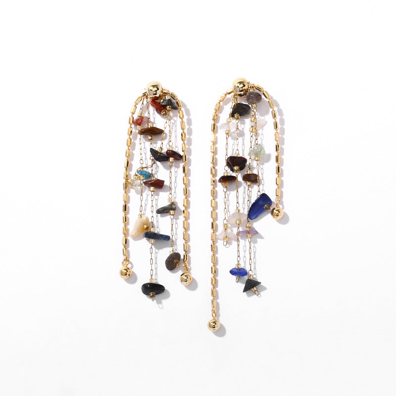 EARRING IN BRASS WITH 18K GOLD FINISH AND NATURAL STONES