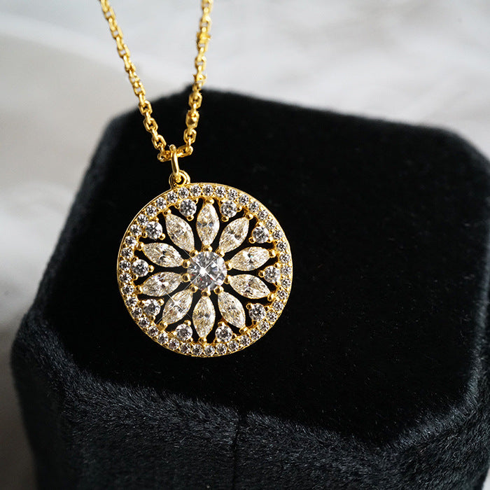 ALODIA  SUNFLOWER NECKLACE IN 925 SILVER WITH 14K GOLD FINISH AND ZIRCON