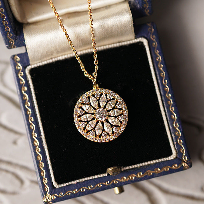 ALODIA  SUNFLOWER NECKLACE IN 925 SILVER WITH 14K GOLD FINISH AND ZIRCON