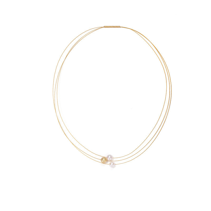 ALODIA  NECKLACE IN BRASS WITH 18K GOLD FINISH AND FRESHWATER PEARLS