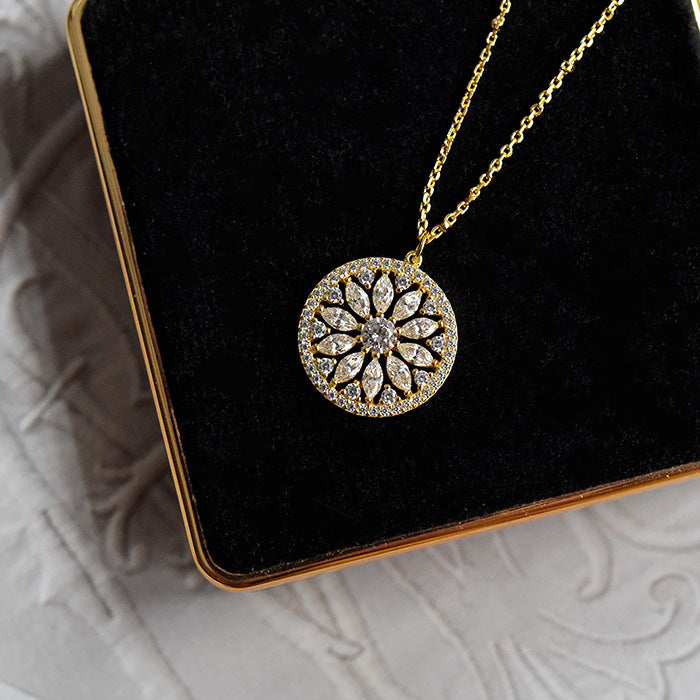 ALODIA  SUNFLOWER NECKLACE IN 925 SILVER WITH 14K GOLD FINISH AND ZIRCON