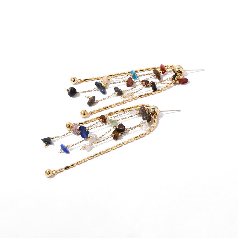 EARRING IN BRASS WITH 18K GOLD FINISH AND NATURAL STONES