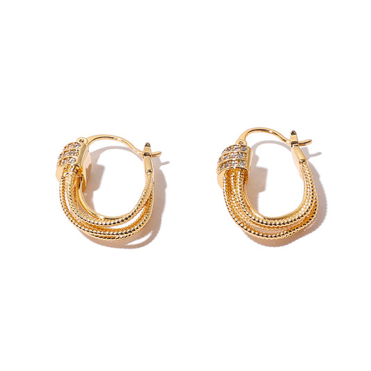 ALODIA  VINTAGE STYLE EARRING IN BRASS WITH 18K GOLD FINISH AND ZIRCON