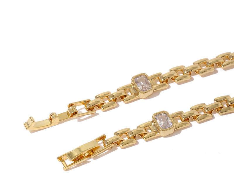 ALODIA  WATCHBAND BRACELET IN BRASS WITH 18K GOLD FINISH AND ZIRCON WATCHBAND STYLE