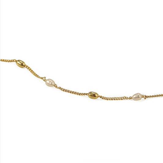 ALODIA  BRACELET IN BRASS WITH 18K GOLD FINISH AND  BAR0QUE PEARLS