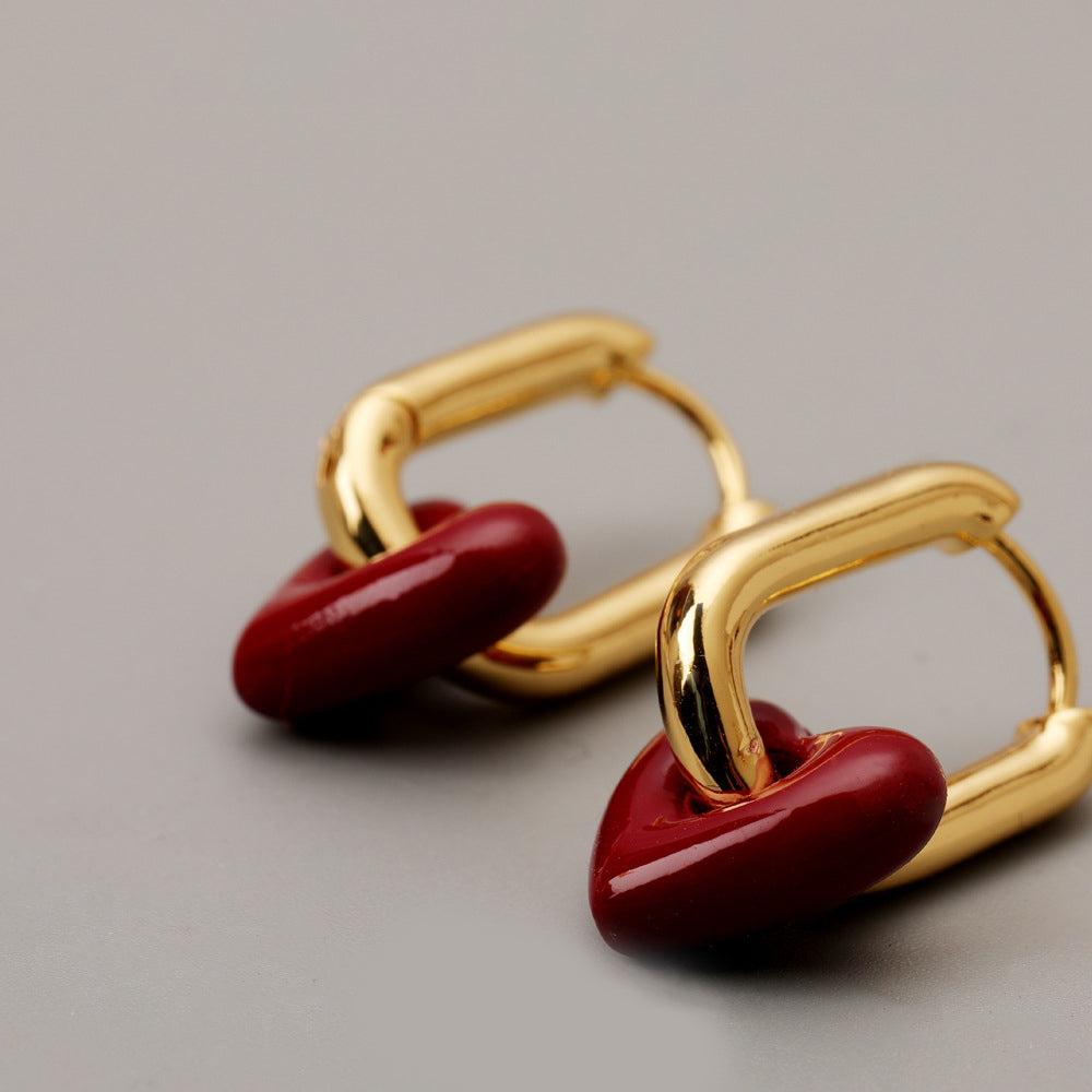 ALODIA COEUR EARRING IN BRASS WITH 18K GOLD FINISH AND ENAMEL